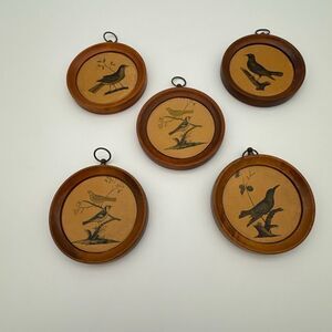 Woodcrofting Set of 5 Wooden Bird Wall Plaques Mid Century Rustic Nature Decor